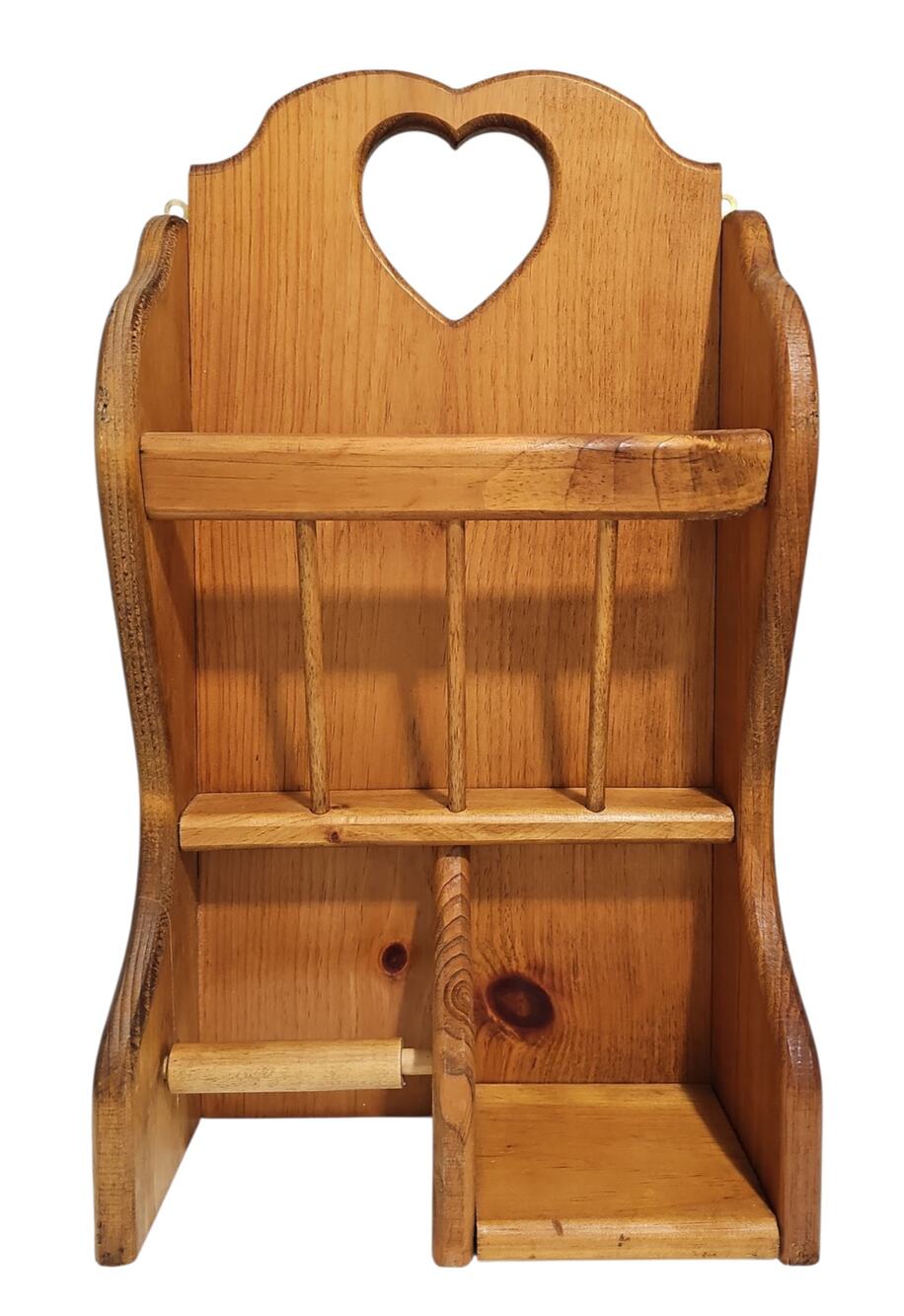 Vintage Wooden Bathroom Wall Organizer Heart Toilet Paper Holder Magazine Rack